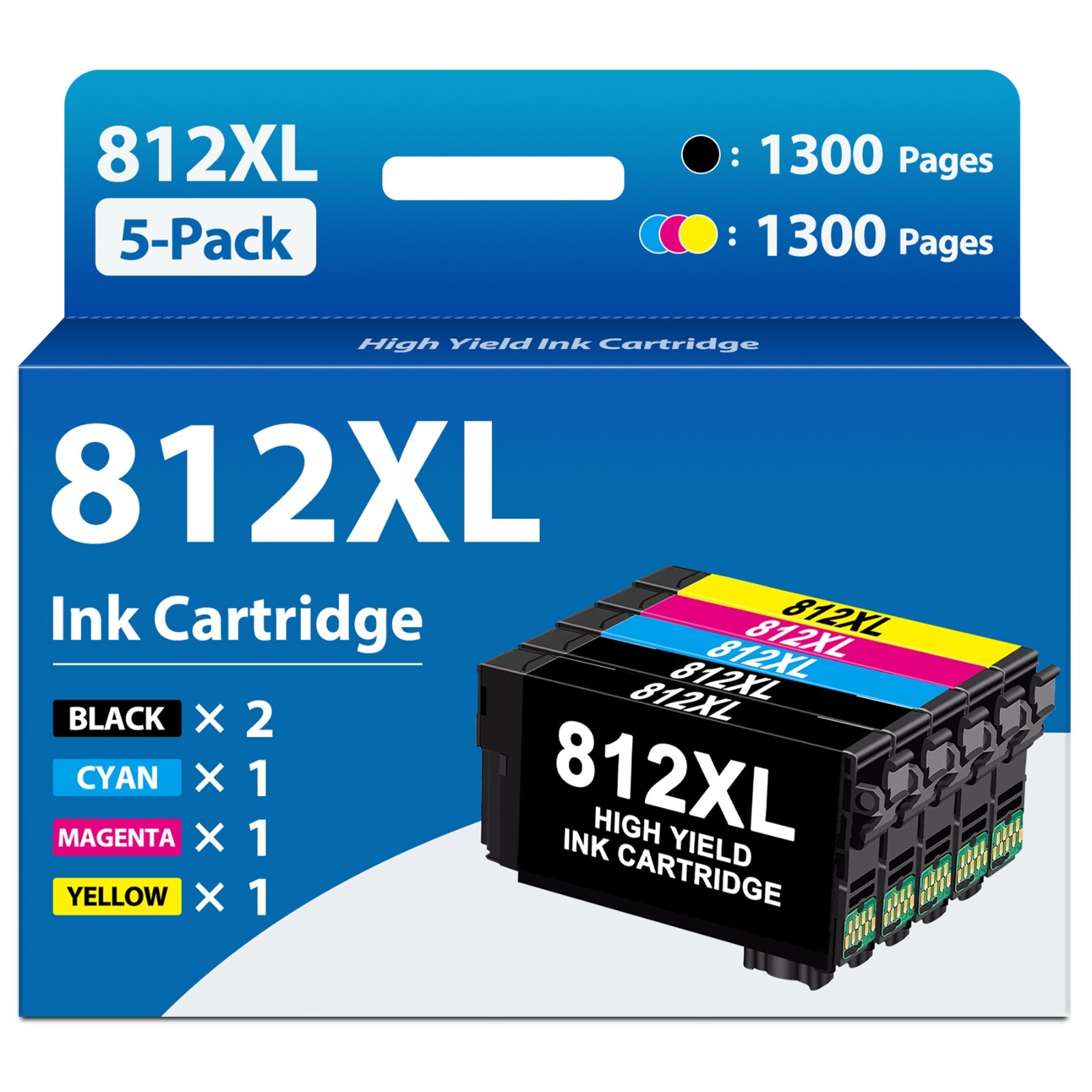 812XL Ink Cartridges (5PK,2BK/1C/1M/1Y) for Epson WF-7840  WF-7310 WF-7820