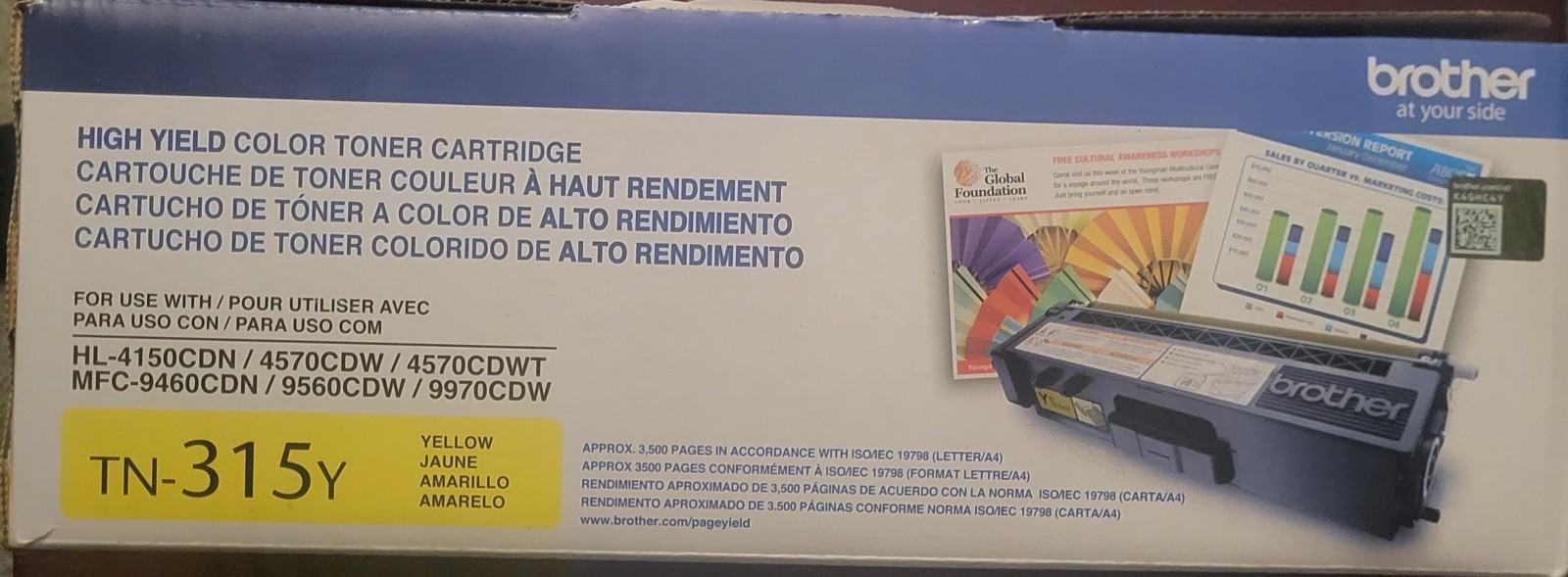 Brand New Brother TN315Y Yellow High Yield Toner Cartridge (3,500 Yield)