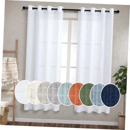 Sheer Curtains 63 Inch Length for Bedroom 2 52"W x 63"L (Pack of 2) White