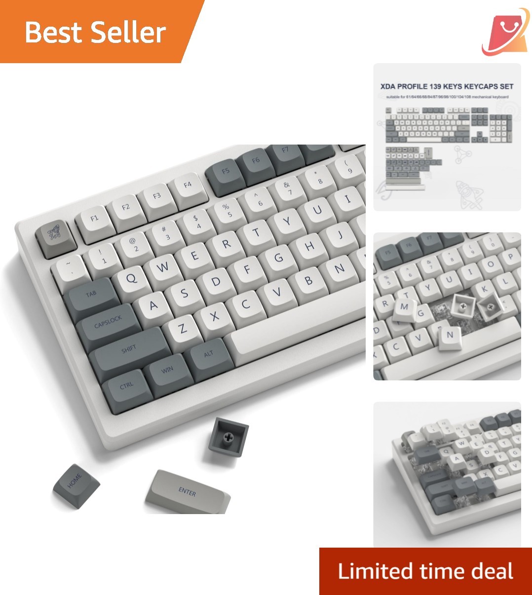 Retro Japanese Style Double Shot PBT Keycaps Set 139 Keys Grey XDA Profile