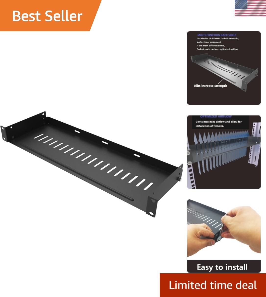 1U Disassembled Vented Rack Shelf Universal Rack Tray No Lip