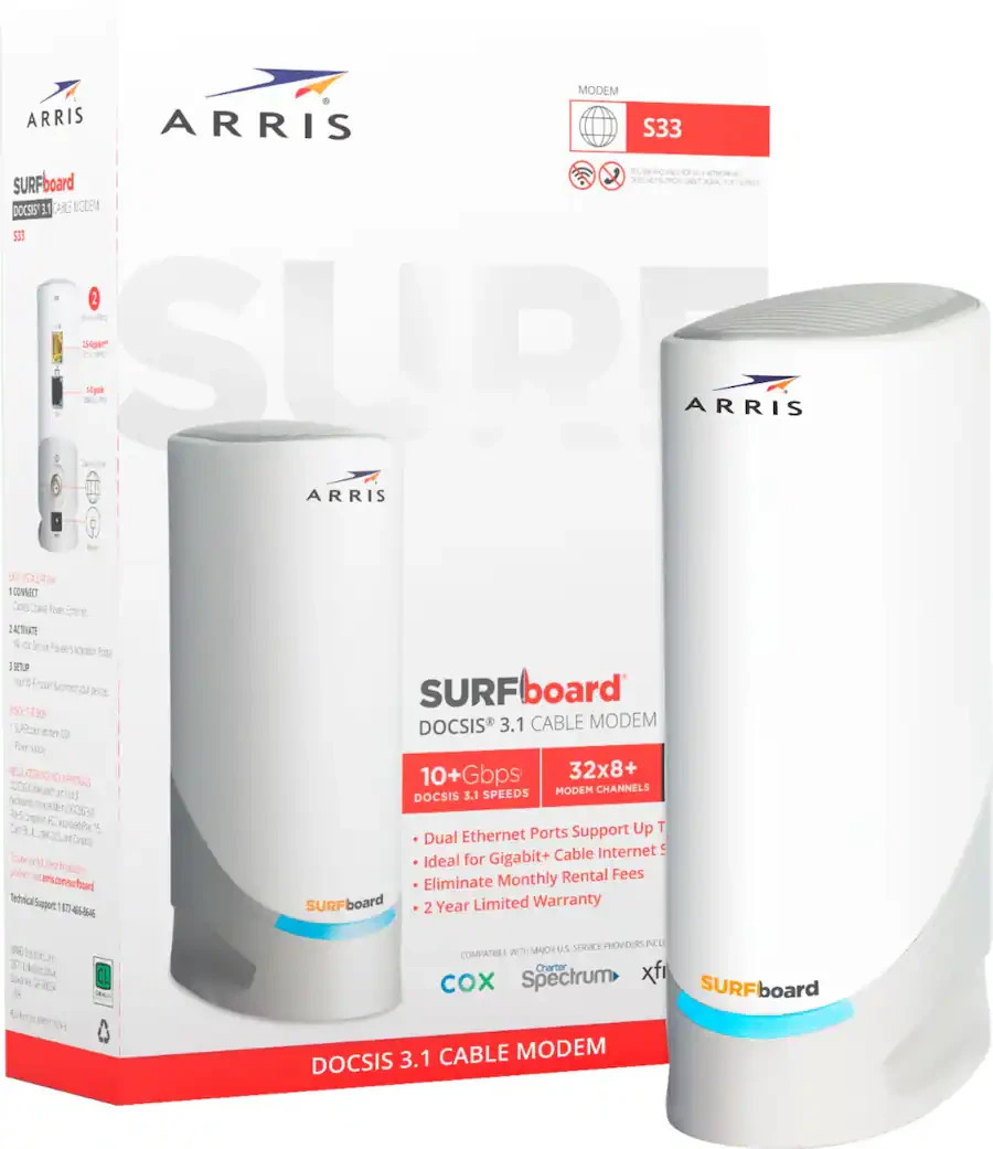 ARRIS SURFboard S33 DOCSIS 3.1 Cable Modem 3.5Gbps 2.5GbE 2-Port White Open New
