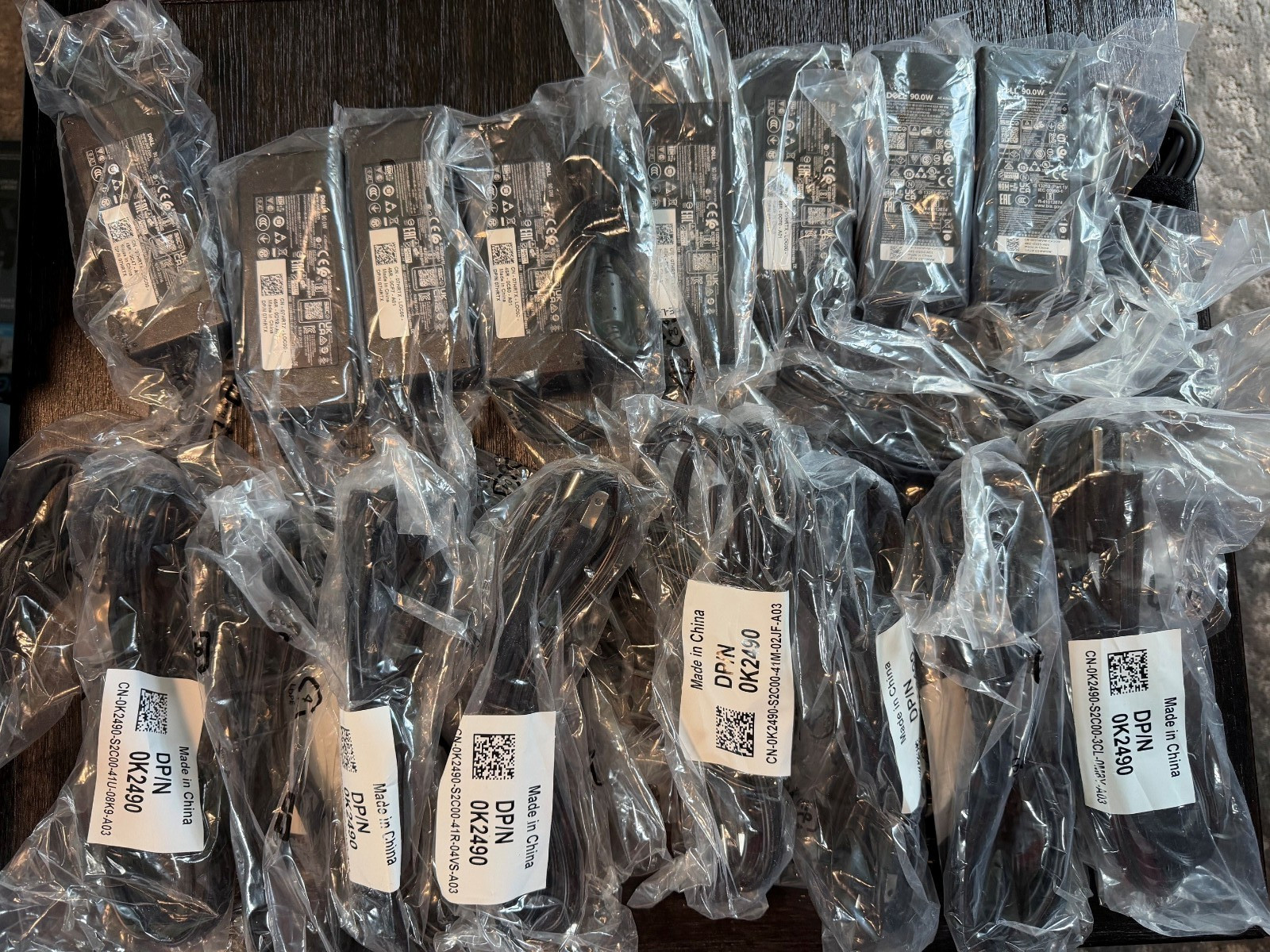 LOT OF 8 GENUINE DELL 90 WATT AC ADAPTERS SMALL TIP 4.5MM WITH POWER CORDS