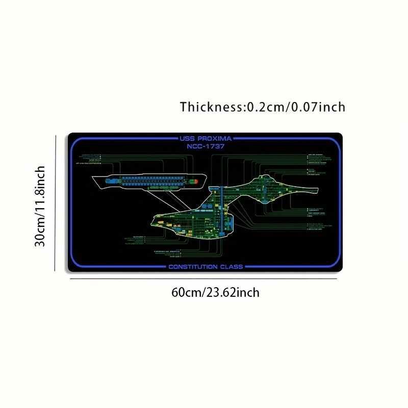 1pc Large Size Esports Gaming Mouse Pad, Black Background Sci-Fi Starship Blue