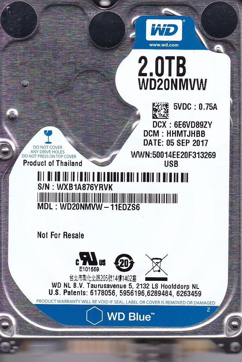 WD20NMVW-11EDZS6 dcm: HHMTJHBB s/n: WXB1A8 SEP 2017 2TB USB 3.0 WESTERN DIGITAL
