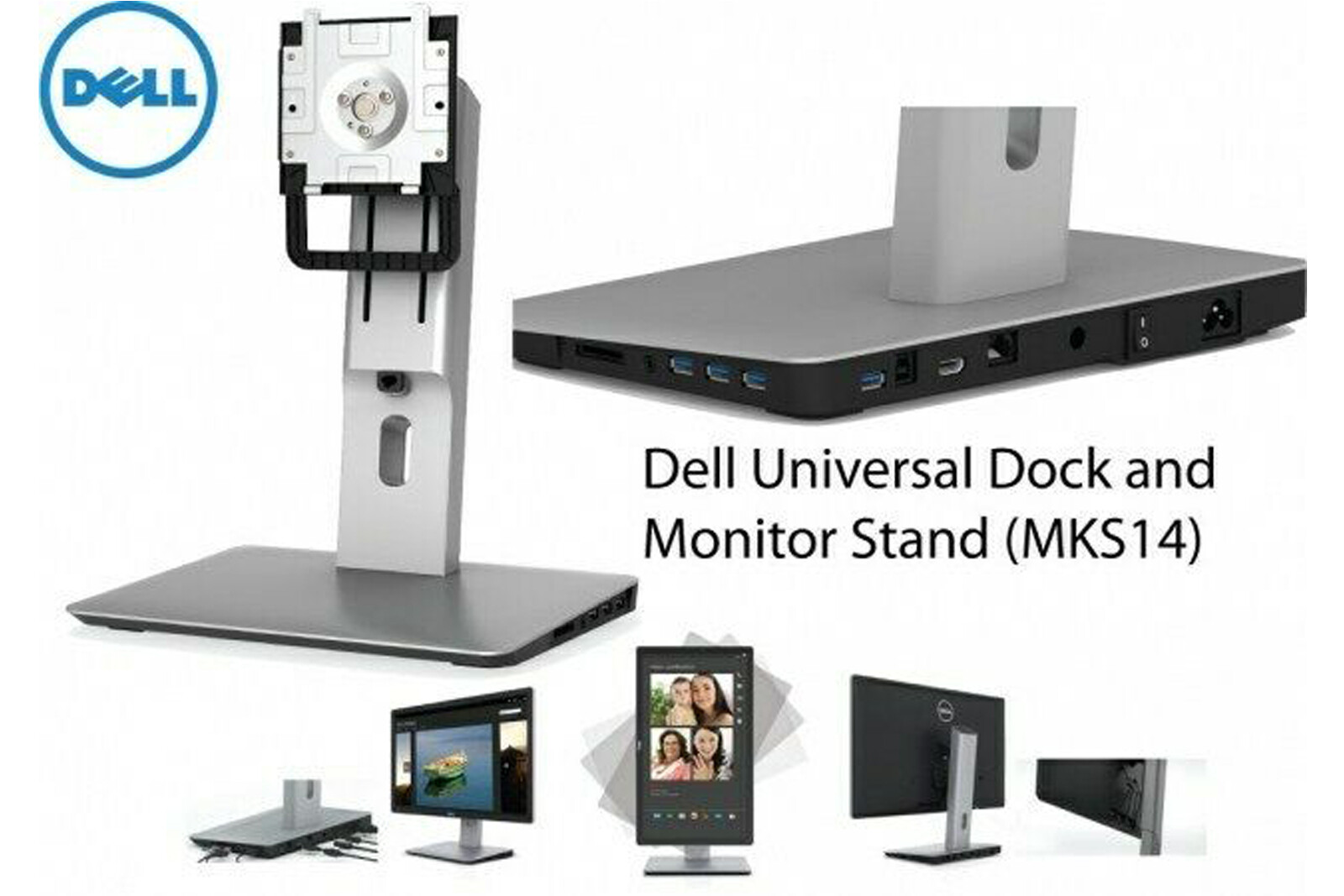 Dell MKS14 MKS14b Monitor Stand USB 3.0 DVI HDMI Ethernet Docking Station F51W4