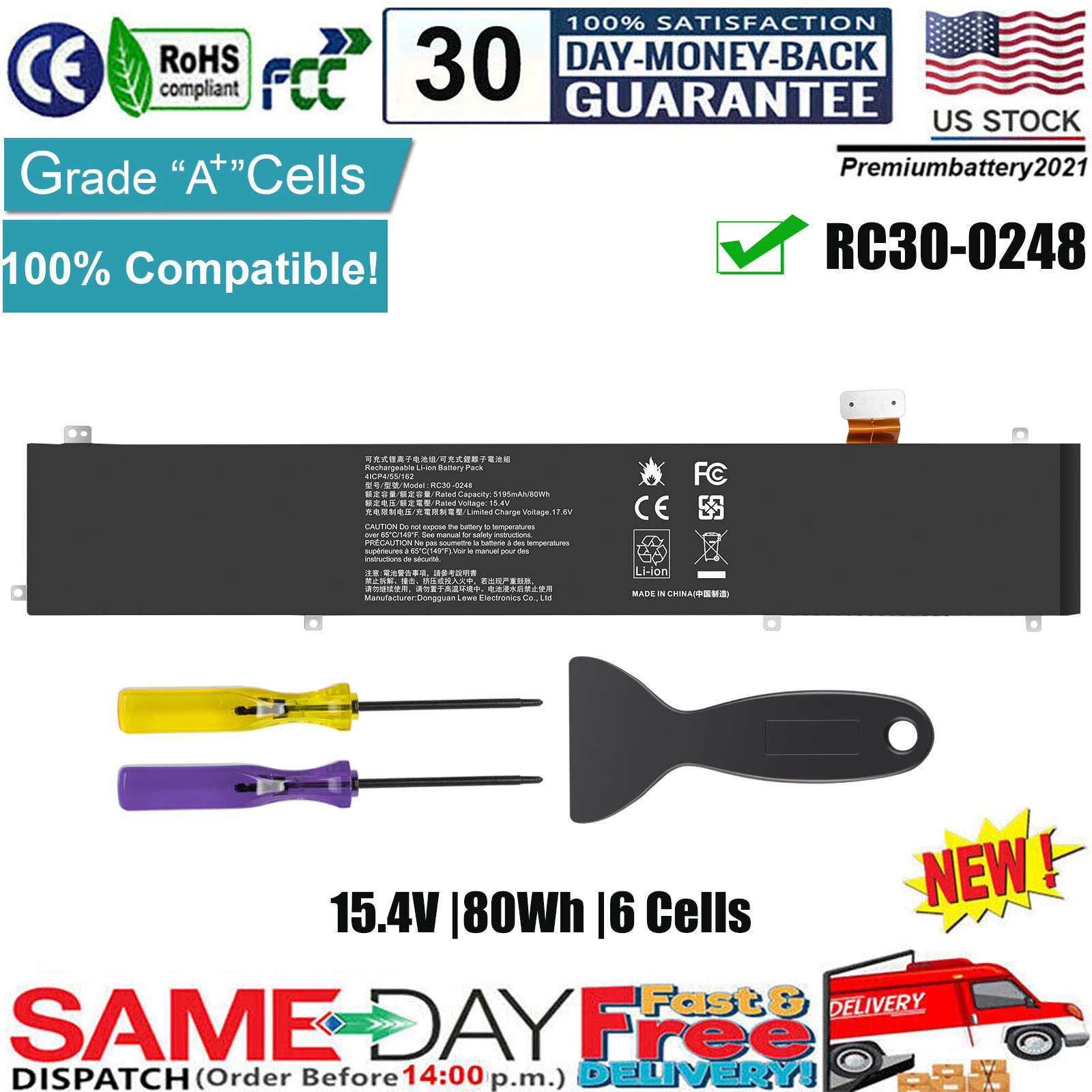 LOT RC30-0248 Battery For Razer Blade Advanced15 2018-2021 RZ09-02385 RZ09-02386