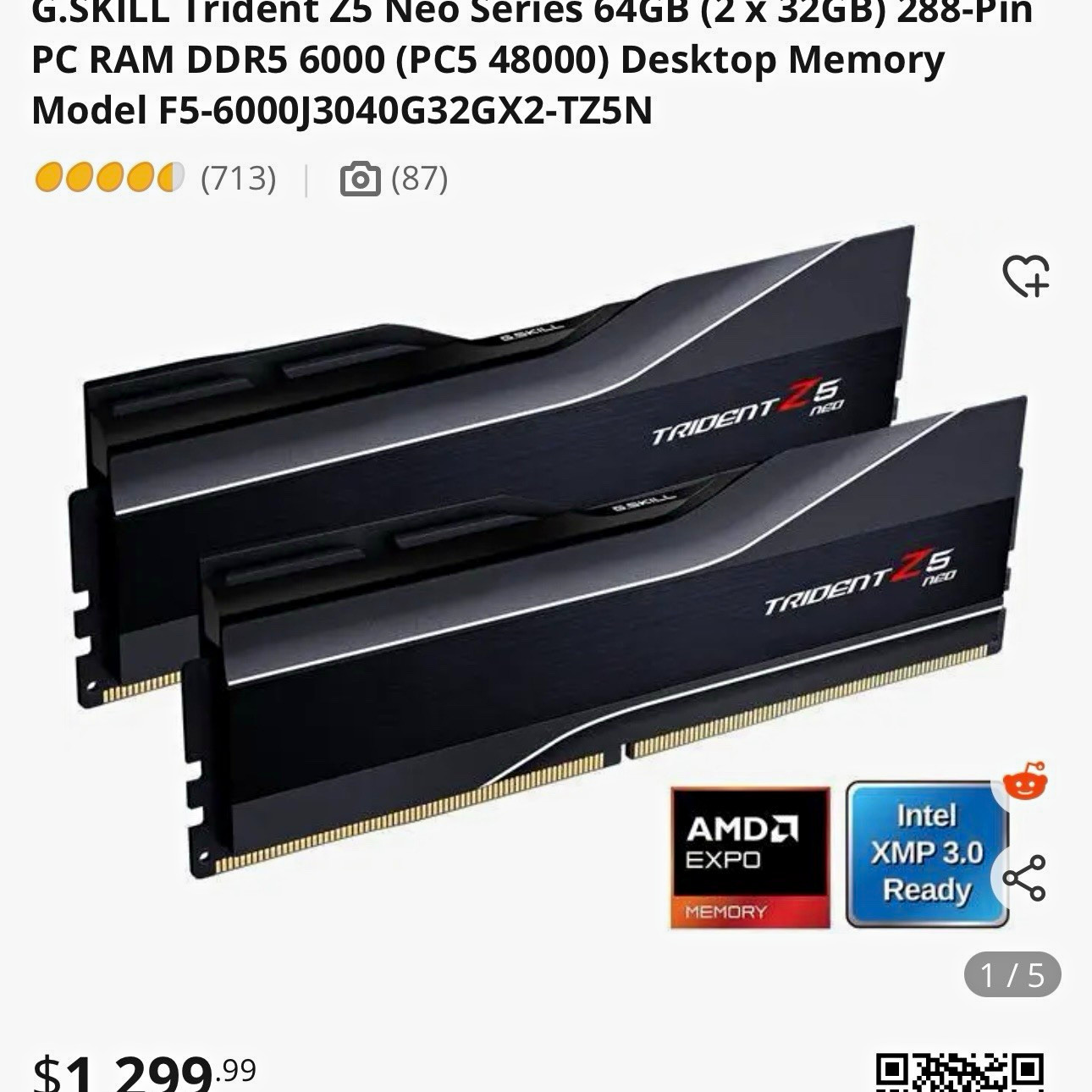 G.SKILL Trident Z5 Neo 64GB (2x32GB) DDR5-6000 PC5-48000 288P DIMM