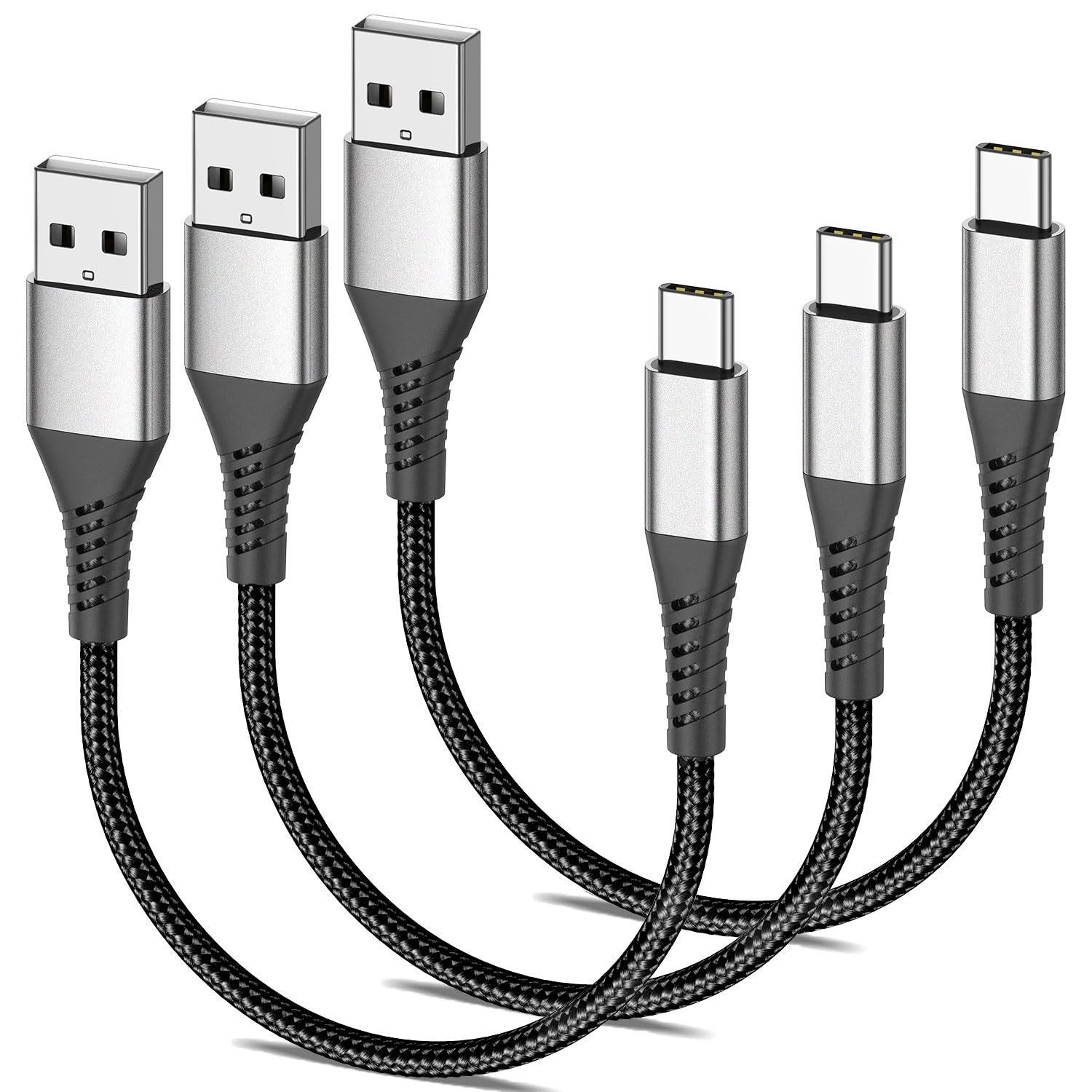 6 inch Short USB C Cable, 3 Pack 0.5ft to C 6 Inch, Black 