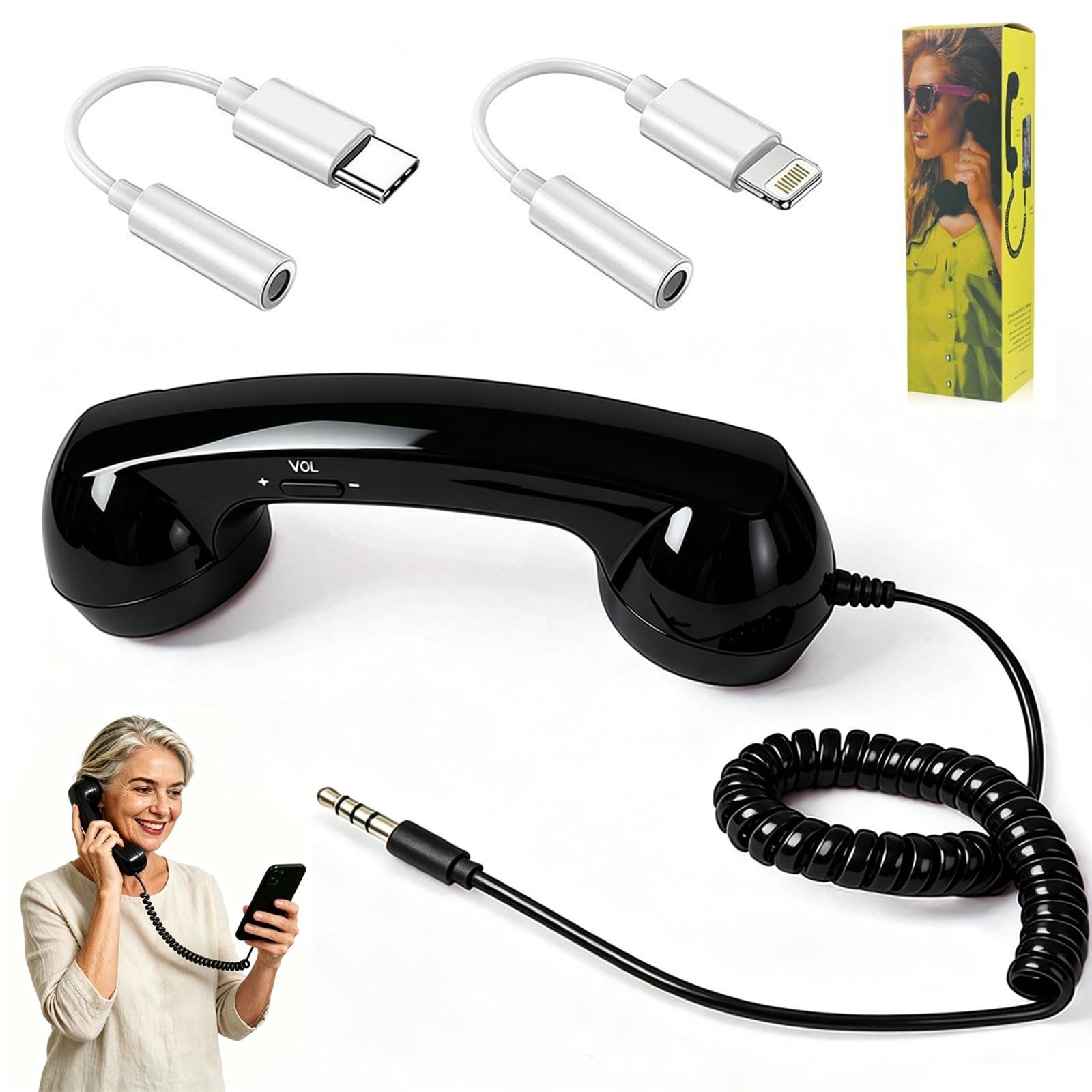 Glossy Retro Phone Handset for Cell Phone, Wired Vintage Telephone Receiver 3...
