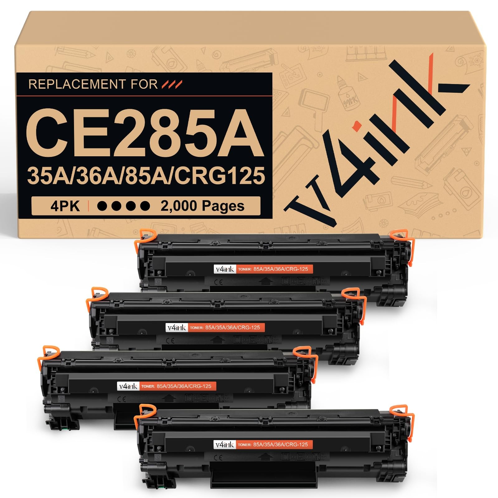 v4ink CE285A Toner Cartridge Compatible for HP 85A 36A 35A 125 - 4-Pack