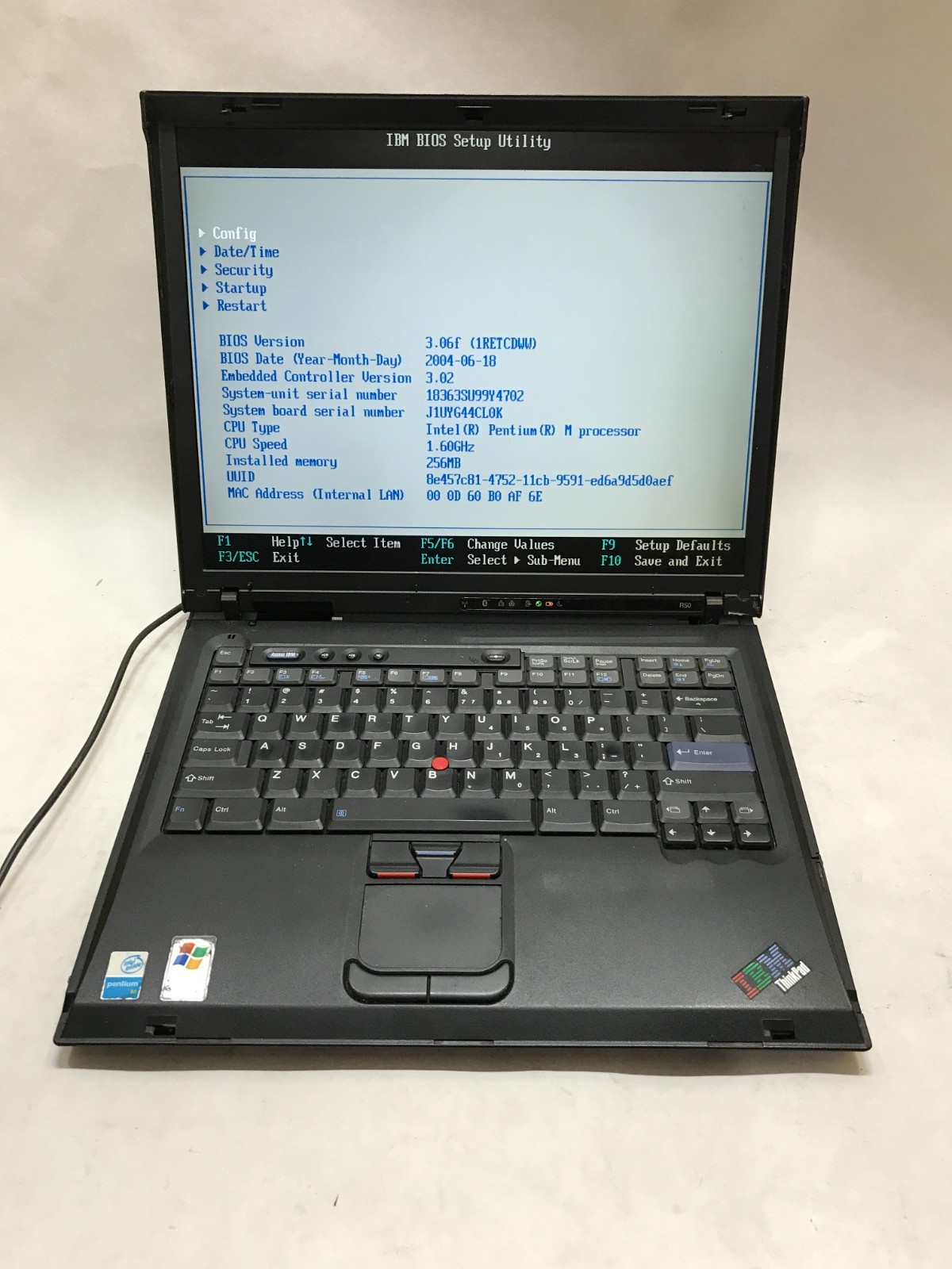 IBM ThinkPad R50 14" Laptop Intel Pentium 256MB RAM NO HDD/OS Boots To BIOS - DW