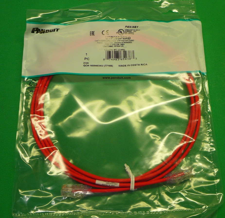 NEW Panduit Cat 6 UTP Patch Cable 8FT UTP28SP8RD