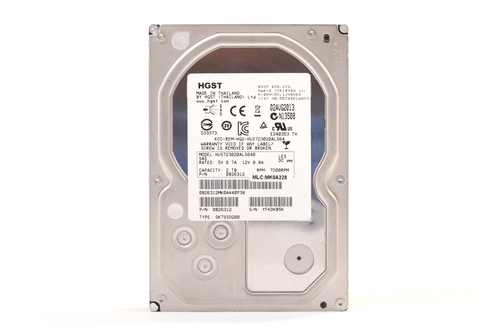 HGST HUS723020ALS640 2TB 3.5" 6Gb/s 64MB 7.2K RPM SAS Hard Drive P/N: 0B26312