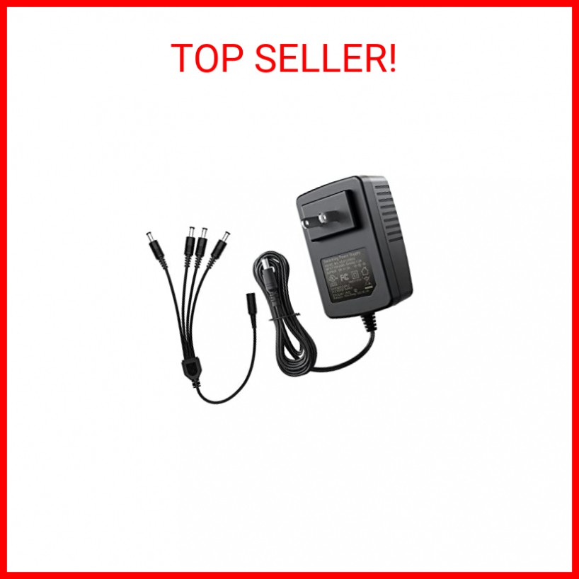 ZOSI 12V 2A 100V-240V US AC to DC Power Supply Adapter & 4-Way Power Splitter Ca