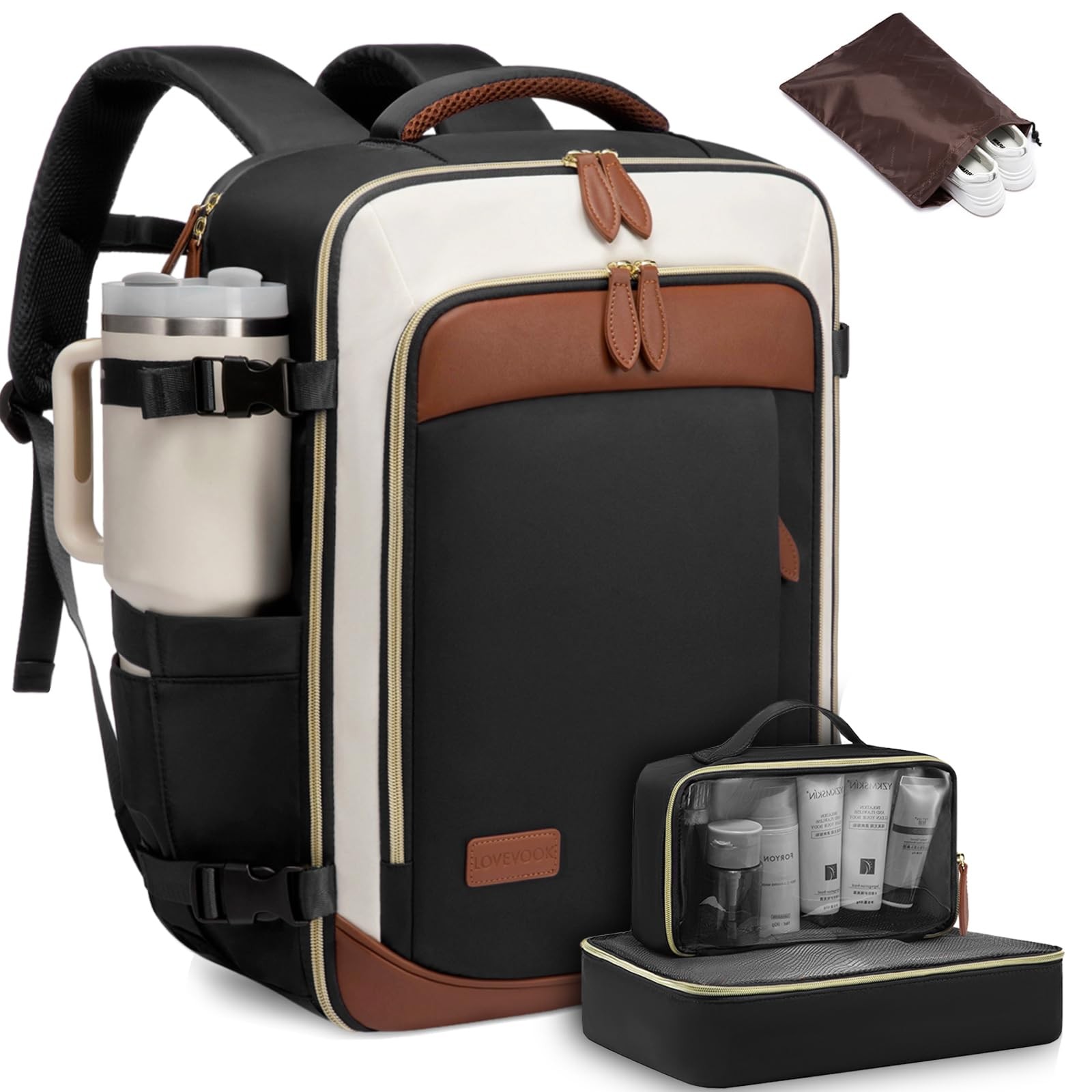 LOVEVOOK 40L Travel Large - 17.3 Inch - - 3 Pcs, H-black-beige-brown