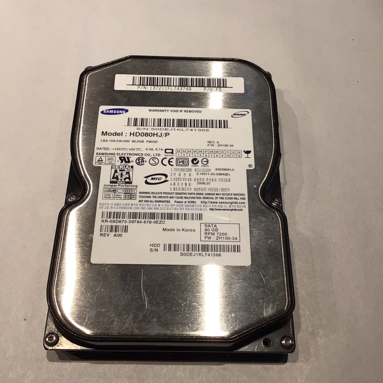 Samsung HD080HJ 80GB,Internal,7200RPM,3.5" (HD080HJ/P) HDD