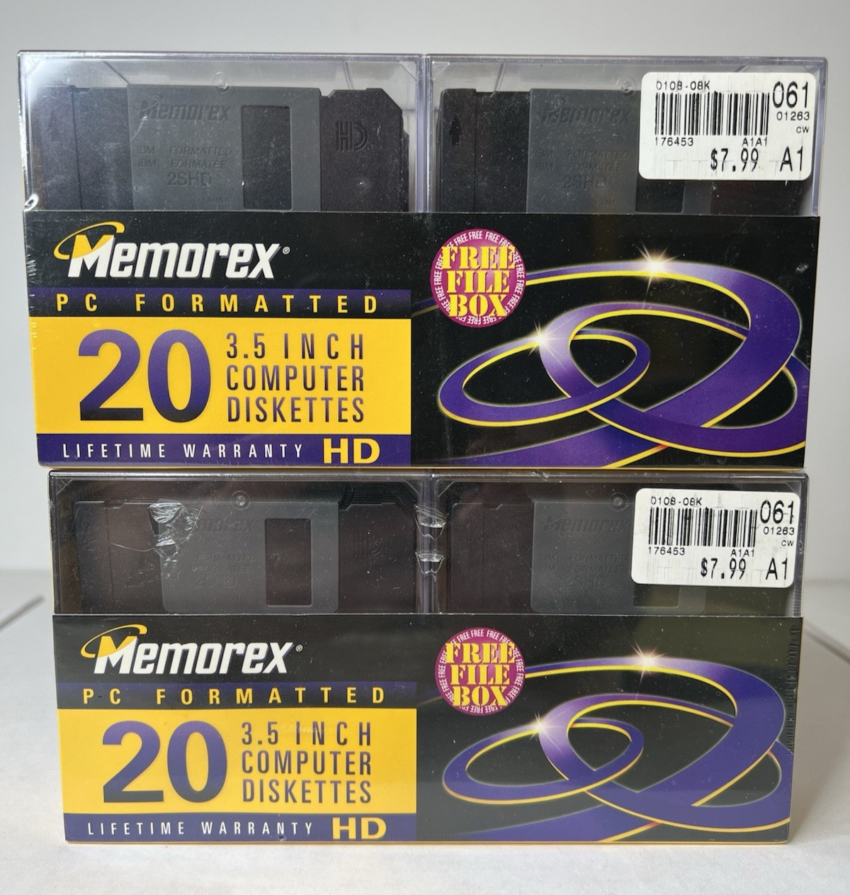 (NOS) Memorex PC Formatted 3.5" Inch Computer Diskettes 2x  20ct (HD) w/File Box