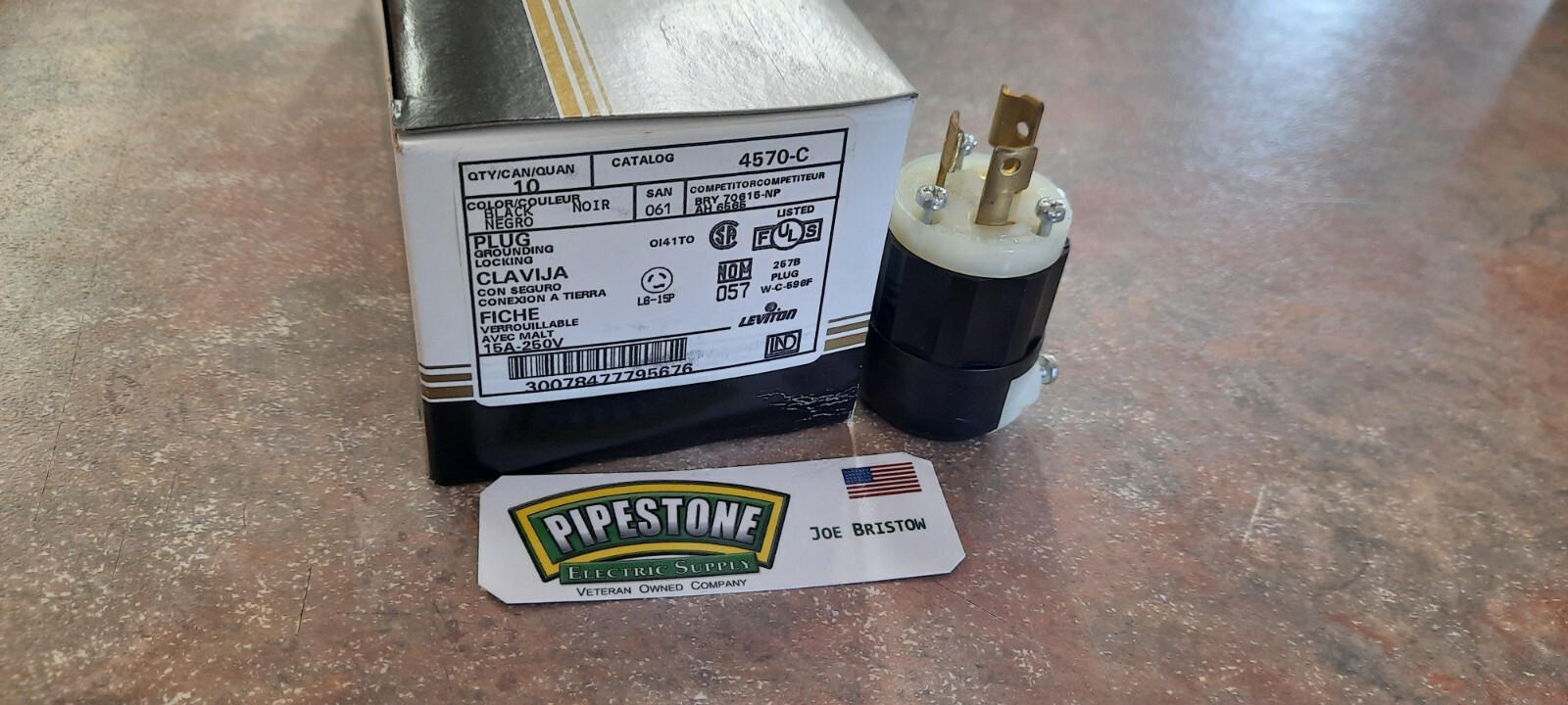 4570-C  Leviton  ** (Box of 10)**   L8-15P  Twist Lock Plug 15A- 250V  70615-NP