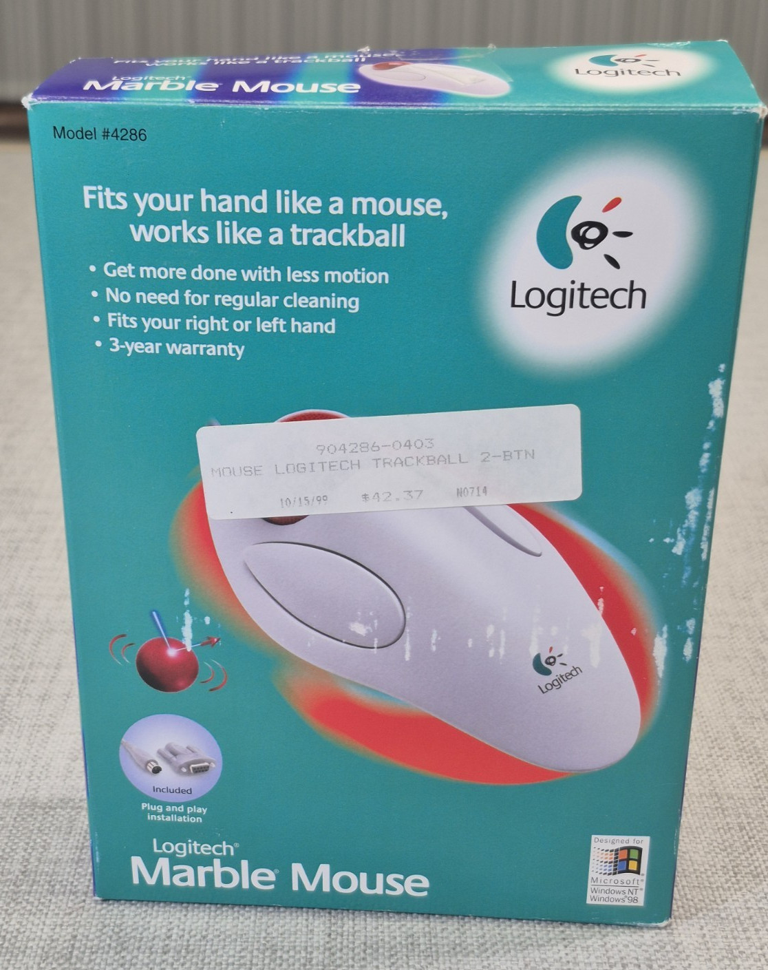 1998 Vintage Logitech Marble Mouse-(Missing the PS/2 to serial port adapter)