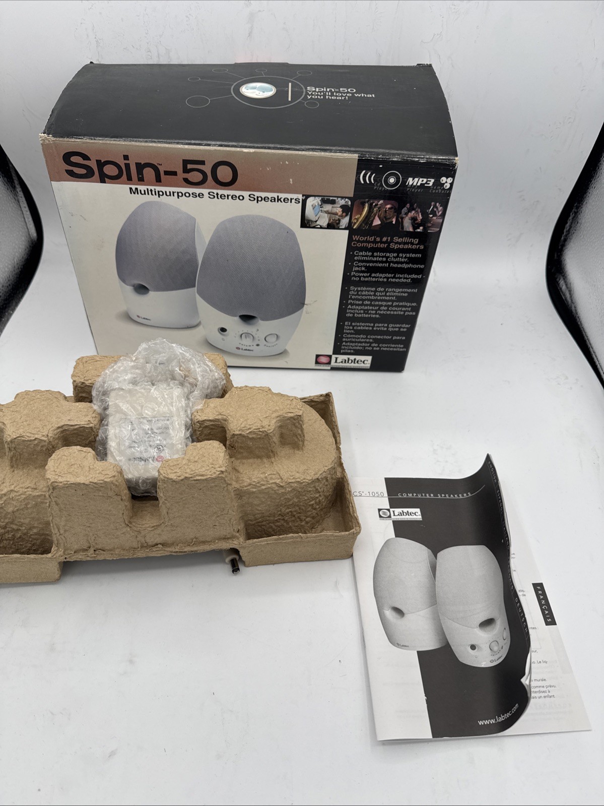 LabTec Spin 50 Retro Gaming Computer Speakers Wired 3.5mm Beige Set