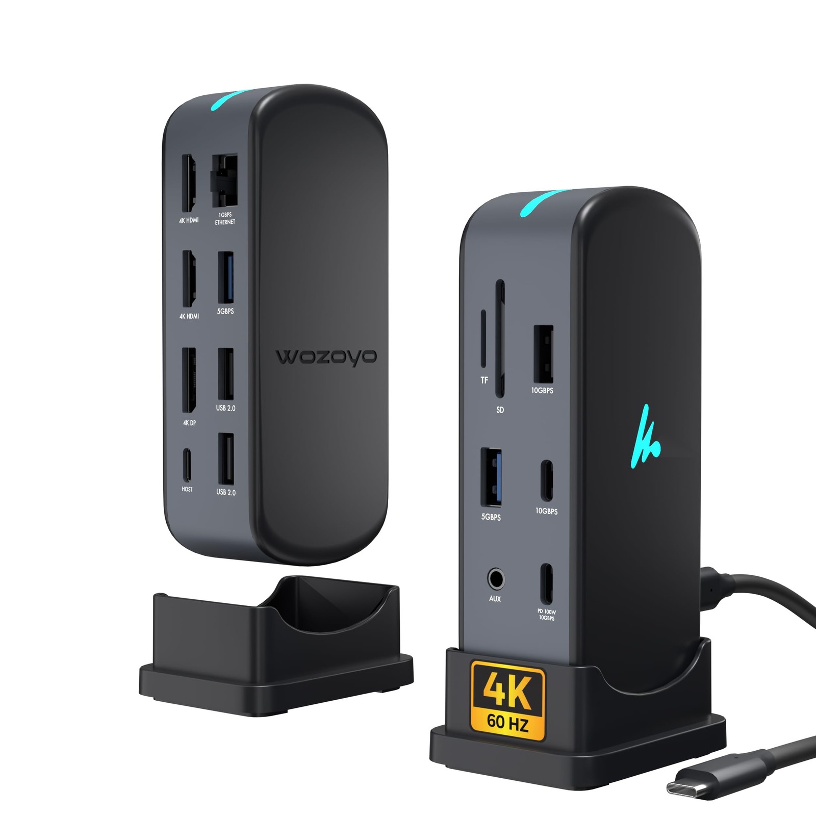 Type C 14 in 1 Wozoyo Docking Station, PD 100W, 2X4K@60Hz HDMI, 4K DisplayPor...