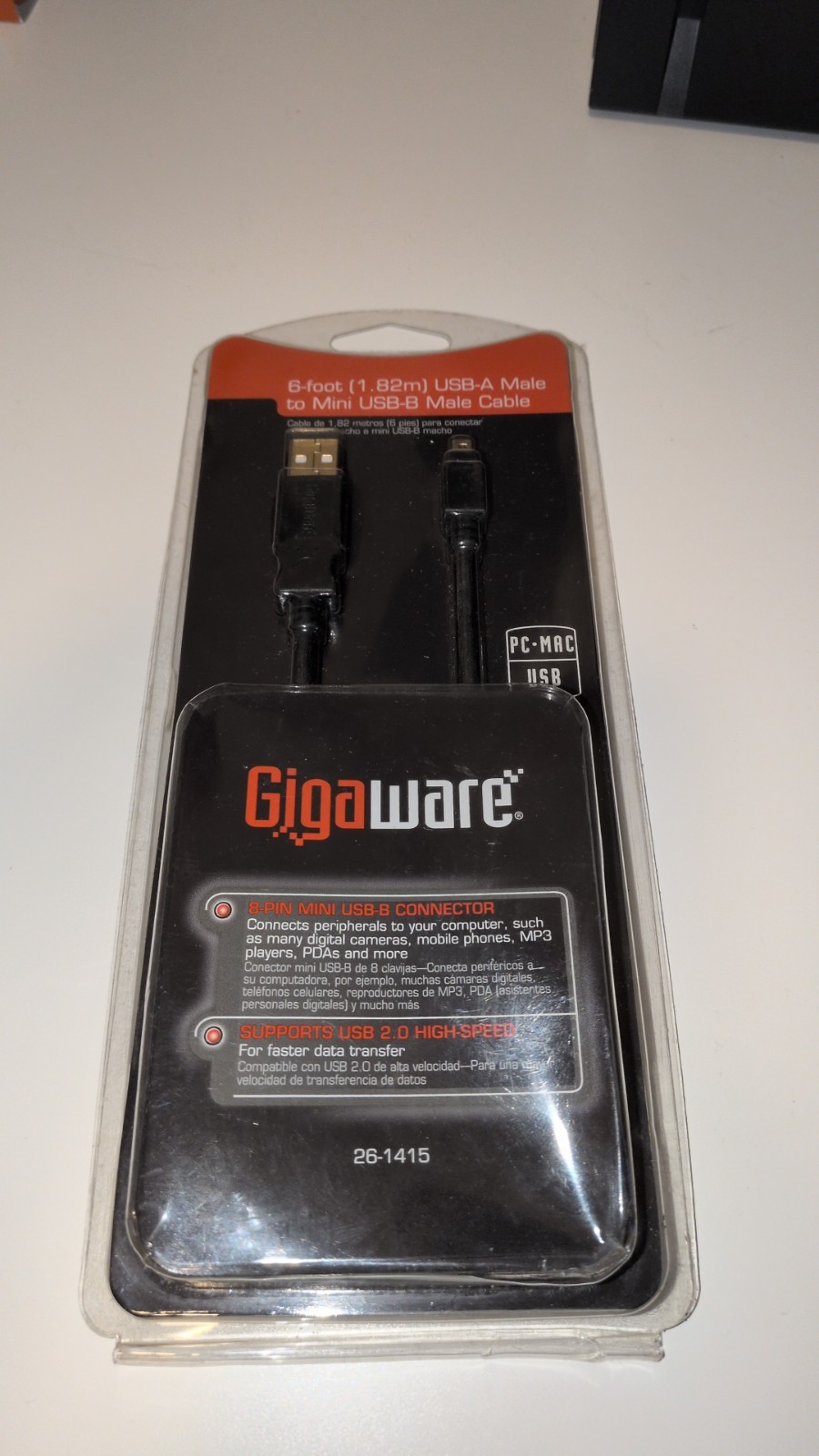 Gigaware 26-1415 6 foot USB-A Male to Mini USB-B Male Cable 8 Pin