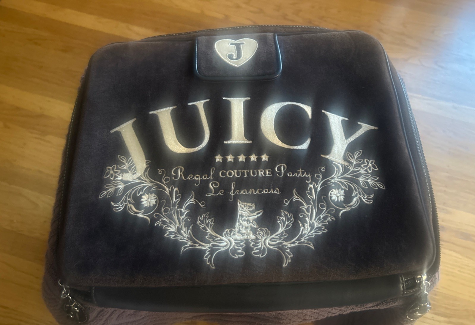 Vintage 90s Y2K JUICY COUTURE Dark Brown Velour Laptop Sleeve Computer iPad Bag