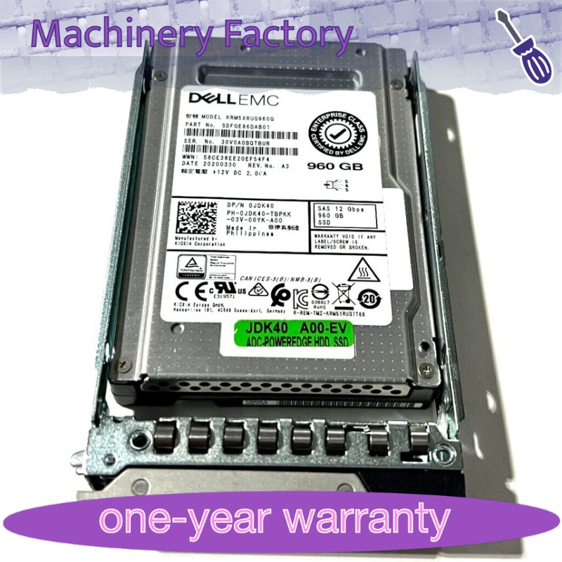New 0JDK40 JDK40 DELL EMC ENTERPRISE 960GB 12Gb/s 2.5" SSD 14/15/16G KIT