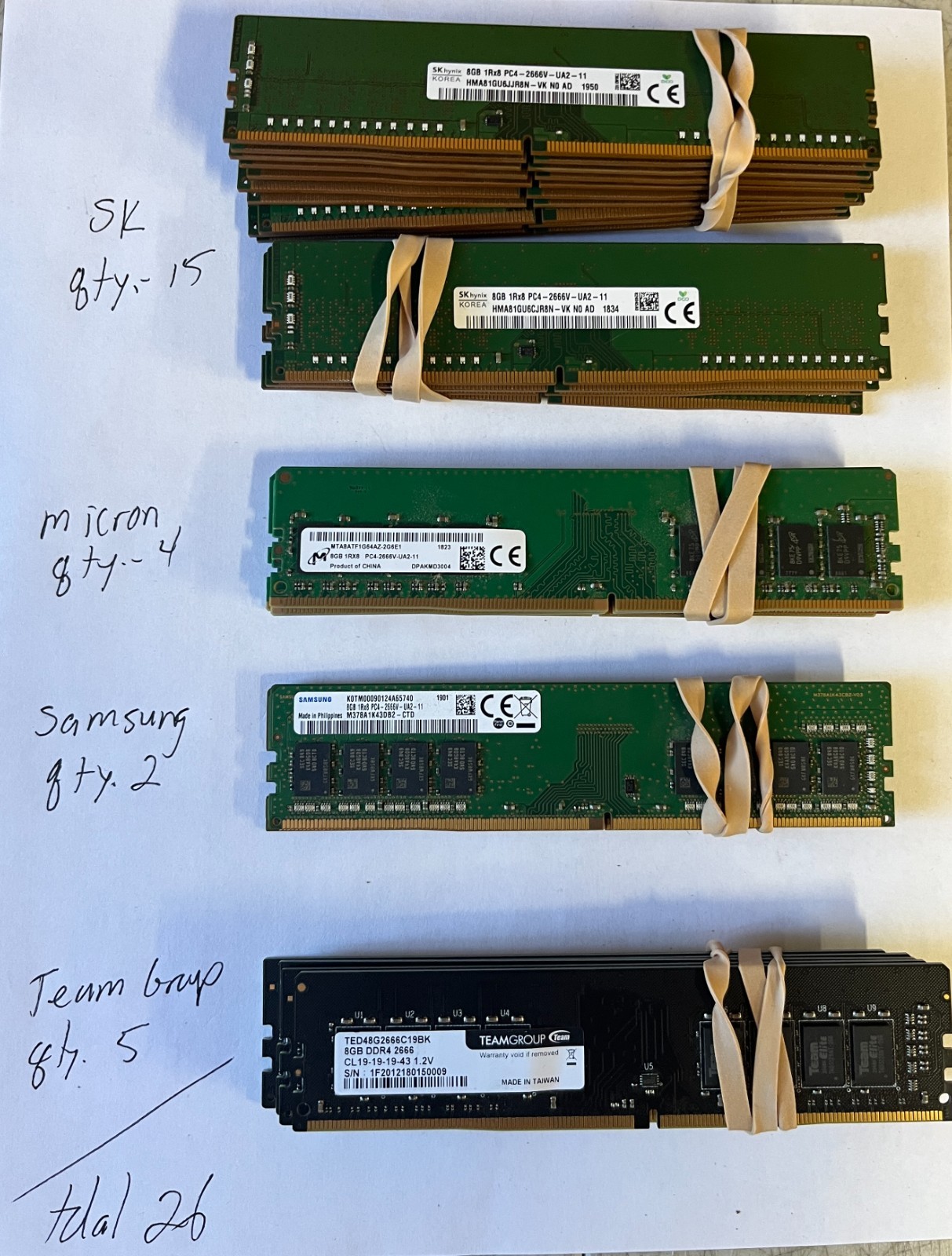 *LOT of 26* SK, Samsung, Micron, other 8GB PC4-2666V DDR4 DIMM Desktop Memory