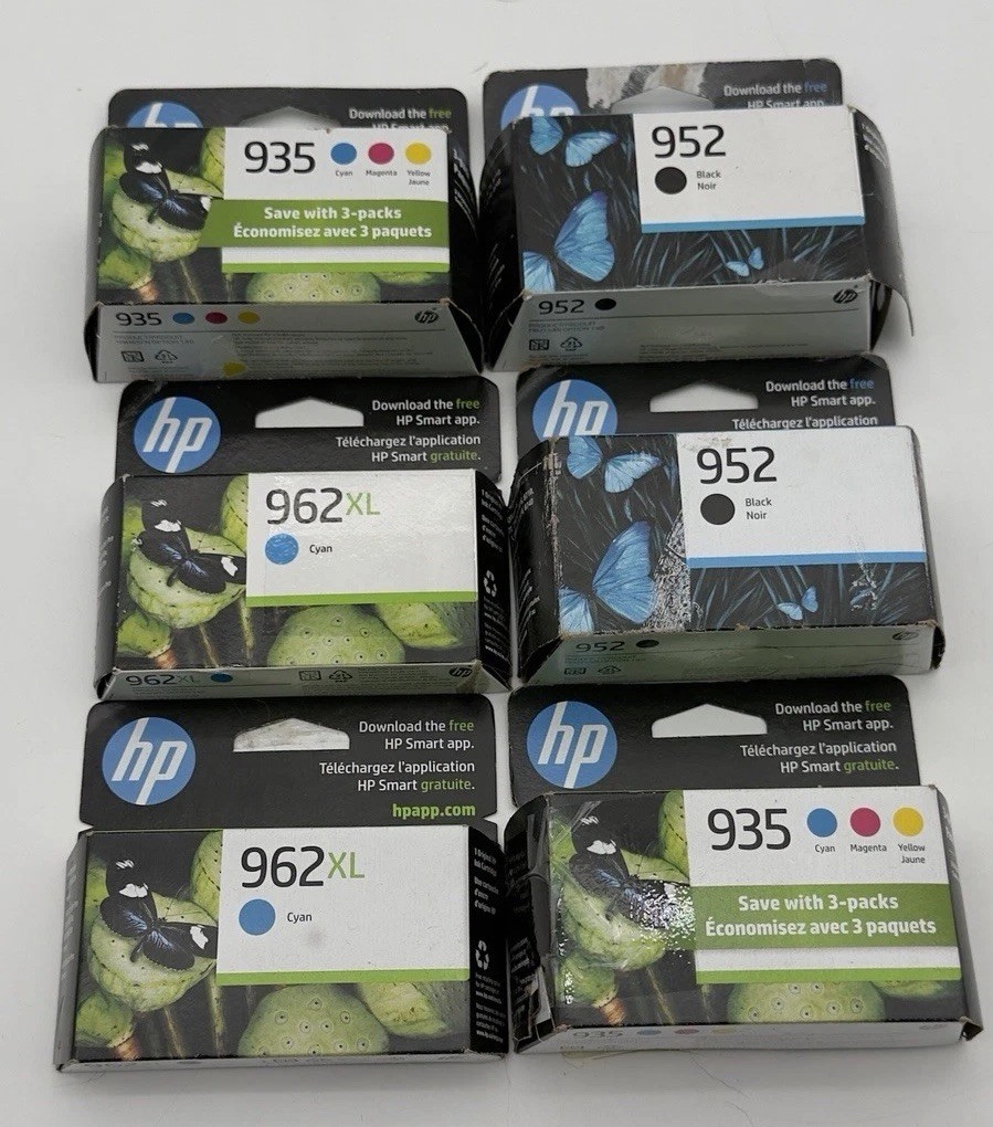 Lot of 6 Genuine HP Ink 935 3-Pack 952 Black 962XL Cyan Original