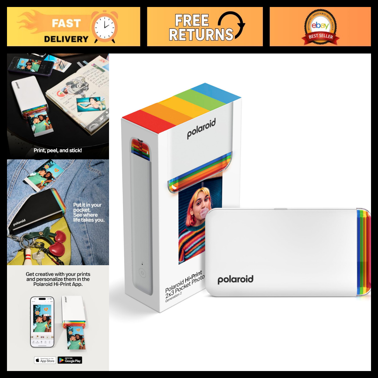 Portable Bluetooth Photo Printer - 2x3 Color Prints for iPhone & Android, Wirele