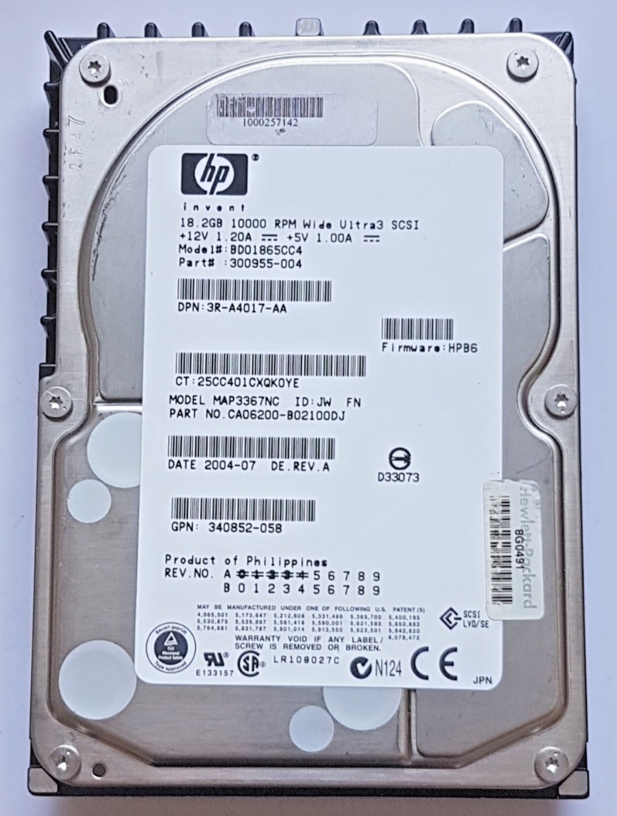 18.2GB HP BD01865CC4 10000rpm Wide Ultra3 SCSI SCA 80pin HDD 3.5" Hard Drive