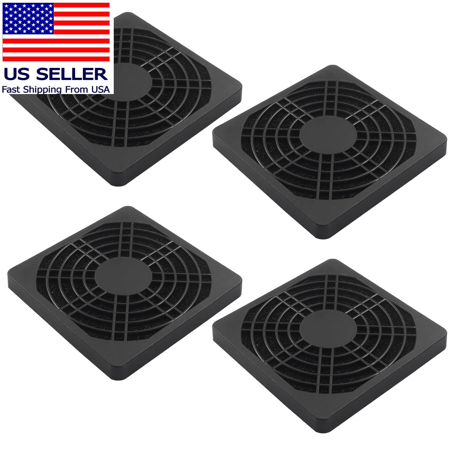 80Mm Black Plastic Fan Filter Cover, 4 Pcs | Mesh Design, Dustproof Screen, for