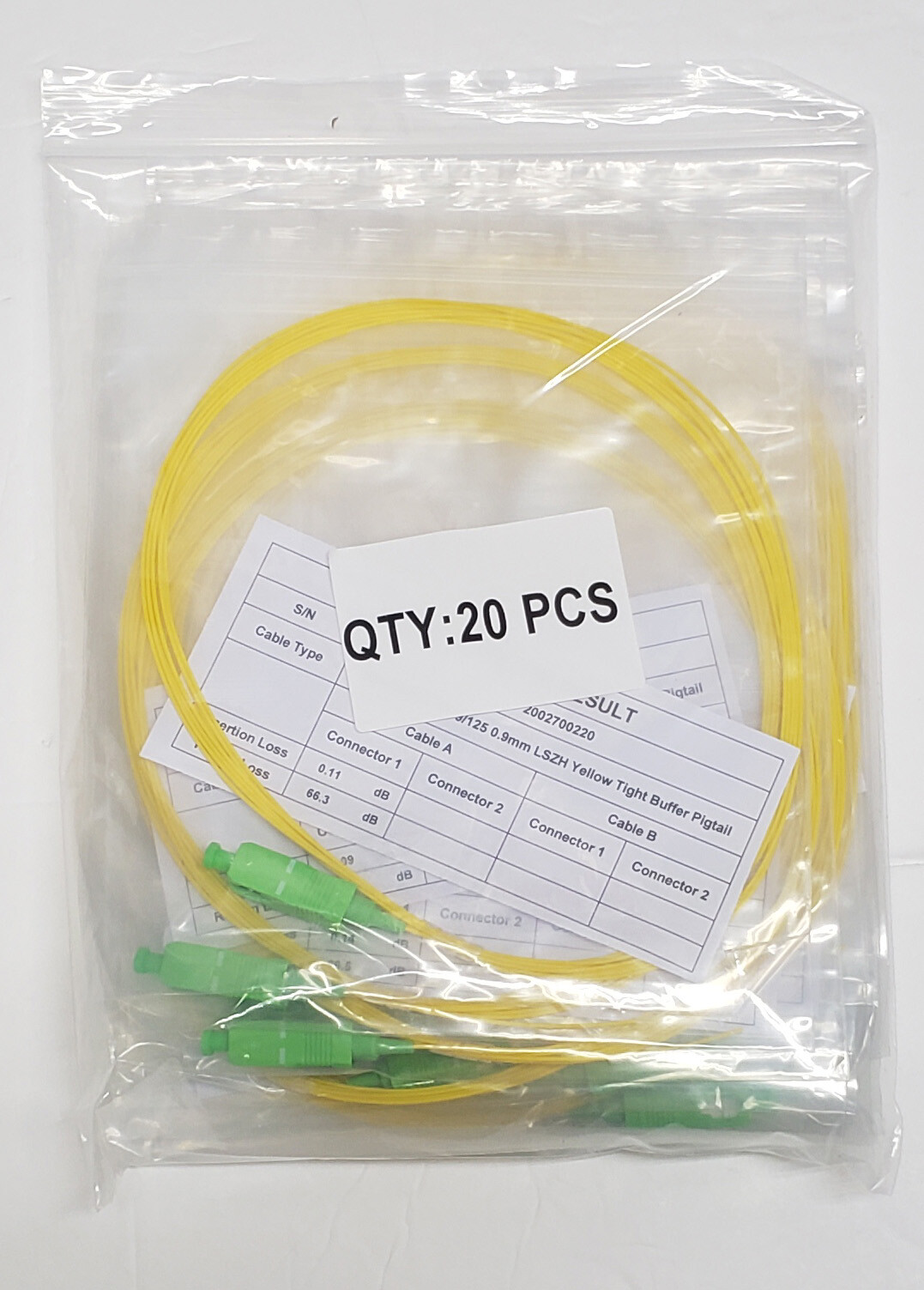 20 Pack - SC/APC Singlemode 9/125 900um Yellow Simplex Pigtails 3 meters Single