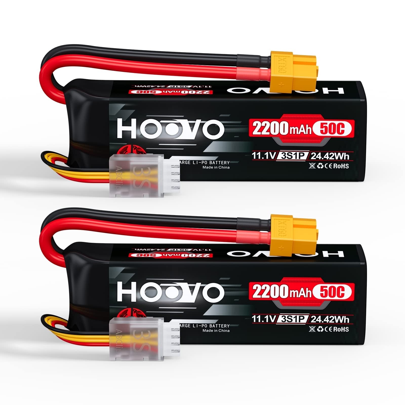 HOOVO 3S 11.1V 2200mAh 50C 50C-XT60-2Pack, 2200mAh-XT60