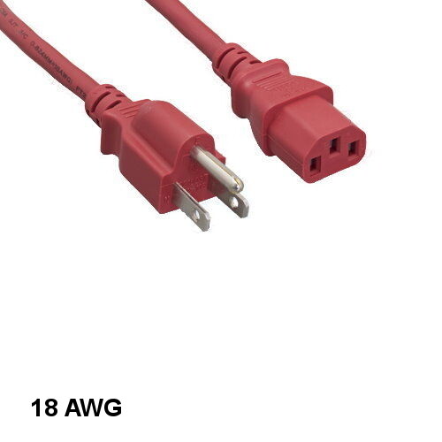 Red Color 6 feet 18AWG AC Power Cable NEMA 5-15P to IEC-60320 C13 10A/125V SJT