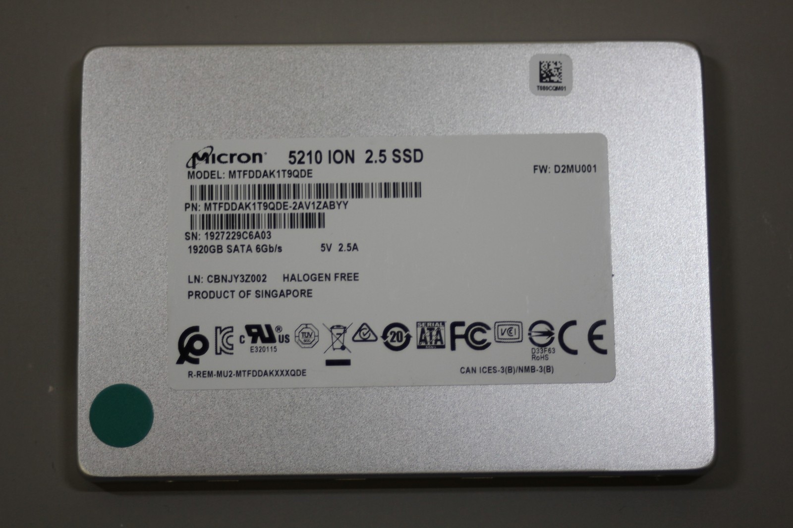Micron 5210 ION 1.92TB MTFDDAK1T9QDE SATA 2.5" SSD Solid State 80%-89% Health