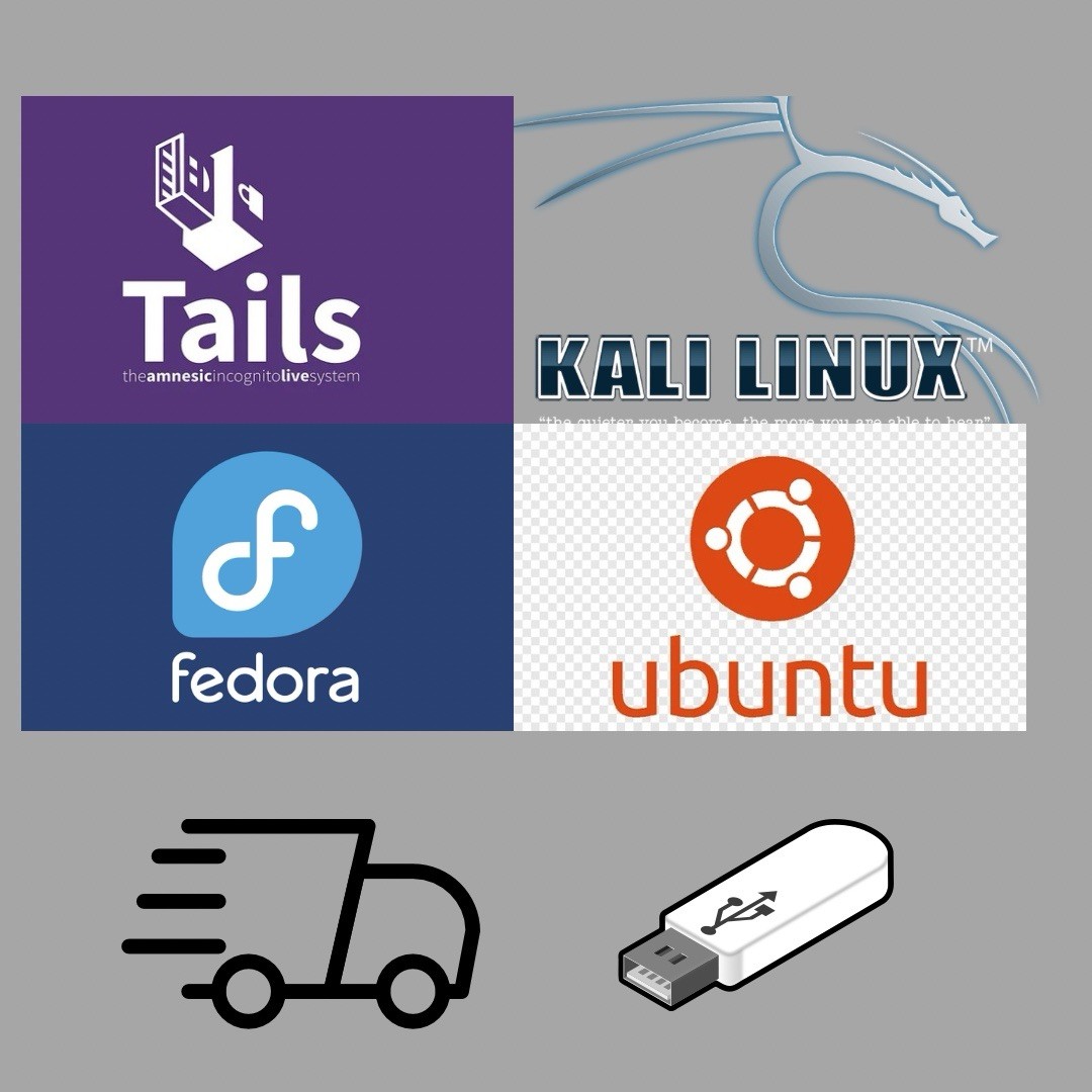 Tails 6.11 Kali 2024.3 Ubuntu 24.04 Fedora 32GB USB Live Bootable 64 bit 4in1