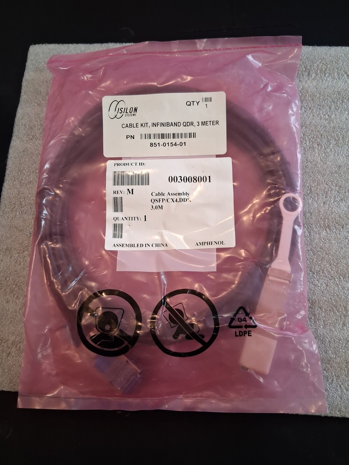 Dell EMC Isilon Systems Infiniband QSFP to Cx4 851-0154-01 Cable Kit DDR 3m