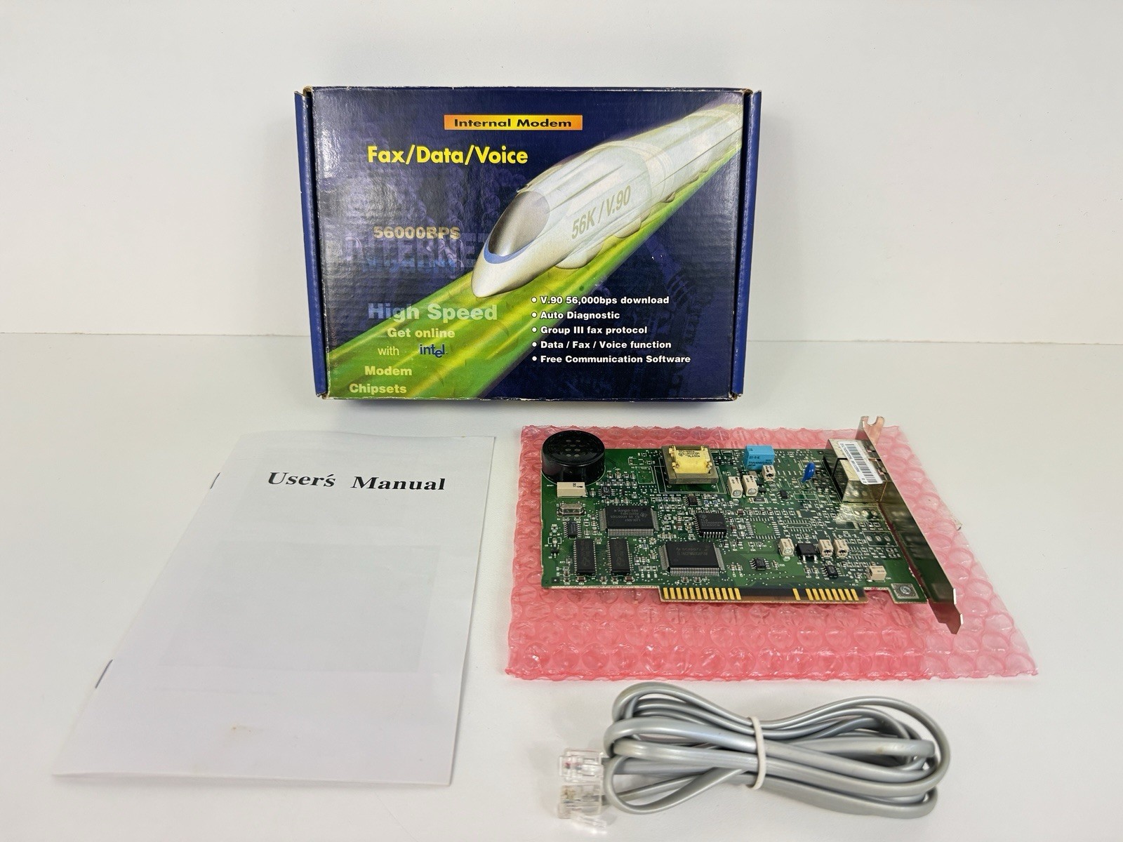 Vintage Ambient Intel US Robotics 56K V.90 PCI Fax Data Voice Modem Boxed Manual