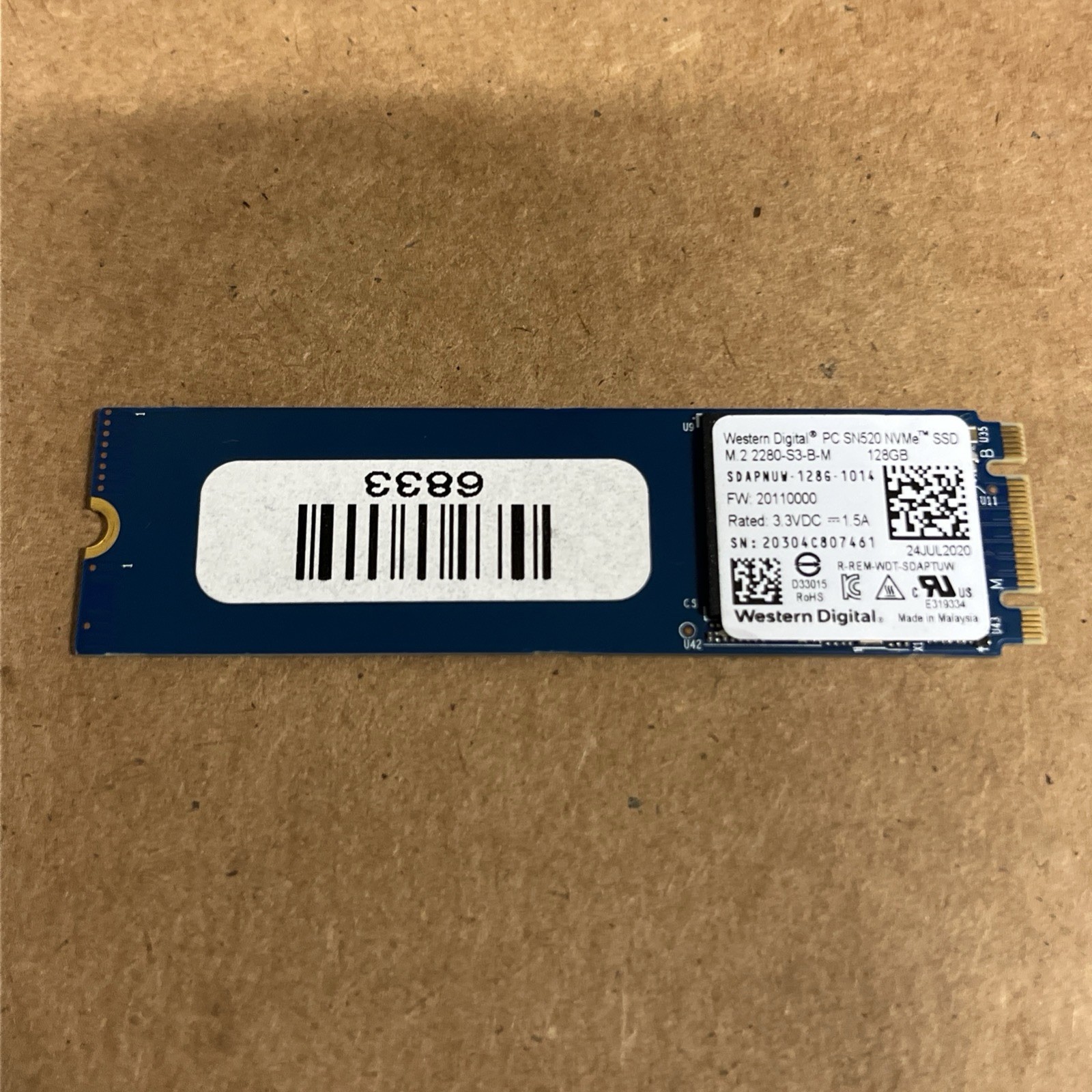 WESTERN DIGITAL 128GB M.2 SSD SN520 SDAPNUW-128G-1014 KN.1280D.010