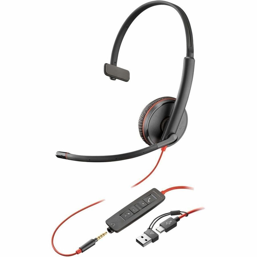 Poly Blackwire 3215 Monaural Wired Headset 3.5mm Plug + USB-C/A Adapter 8X227A6