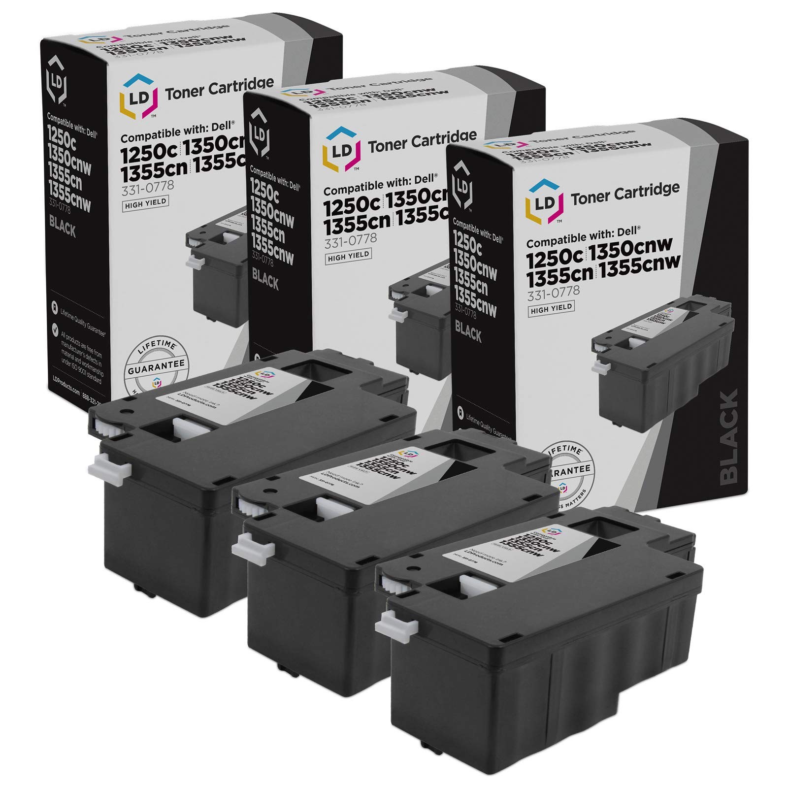 LD Comp 3pk 331-0778 Black Toner for Dell 1250c C1765nf C1765nfw C1760nw 1355cnw
