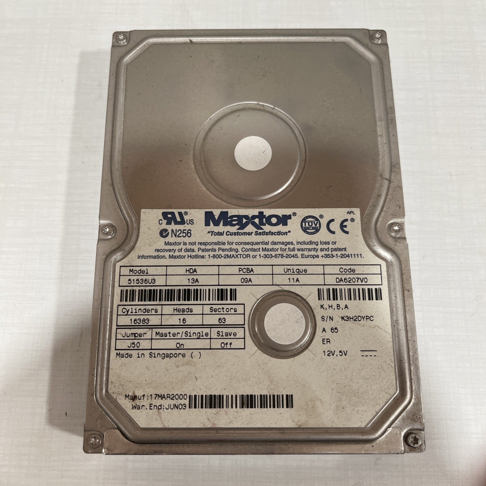 Maxtor 51536U3 15.3Gb IDE 3.5 HDD Hard Drive untested 