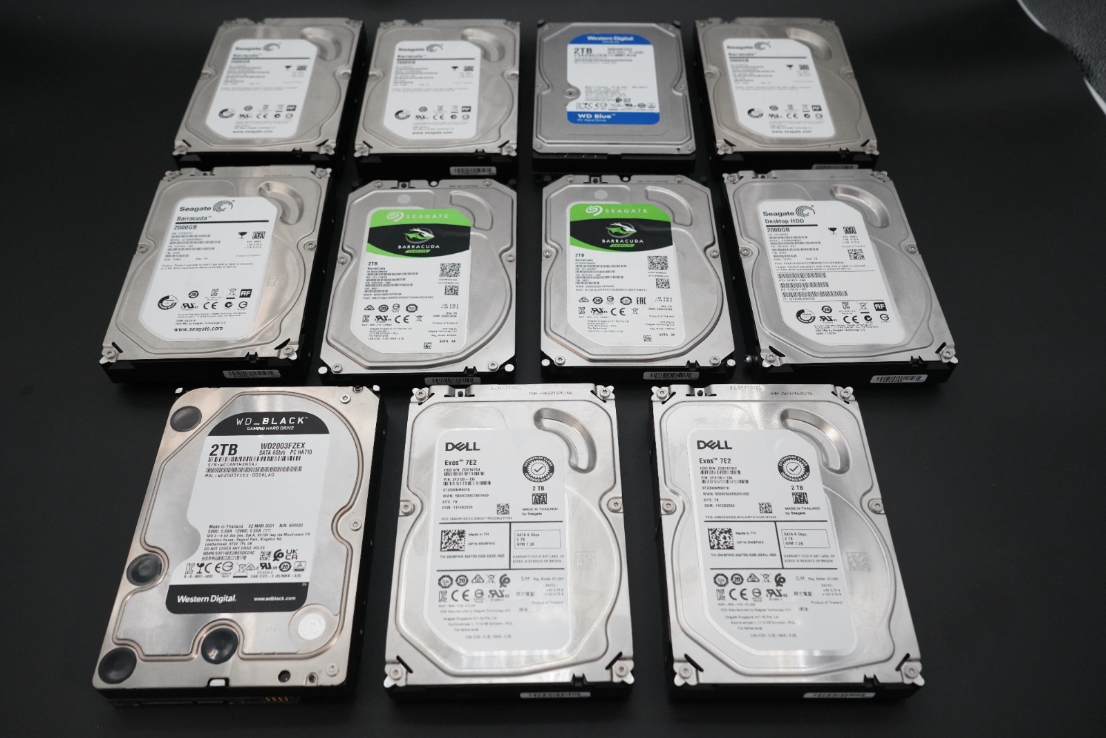 Mixed Lot of 11 × 2TB SATA III 3.5-inch HDD Dell / Seagate / Western Digital