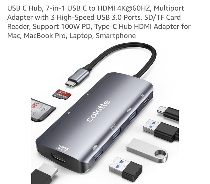 USB C Hub, 7-in-1 USB C to HDMI 4K@60HZ, Multiport Adapter with 3 High-Speed ...