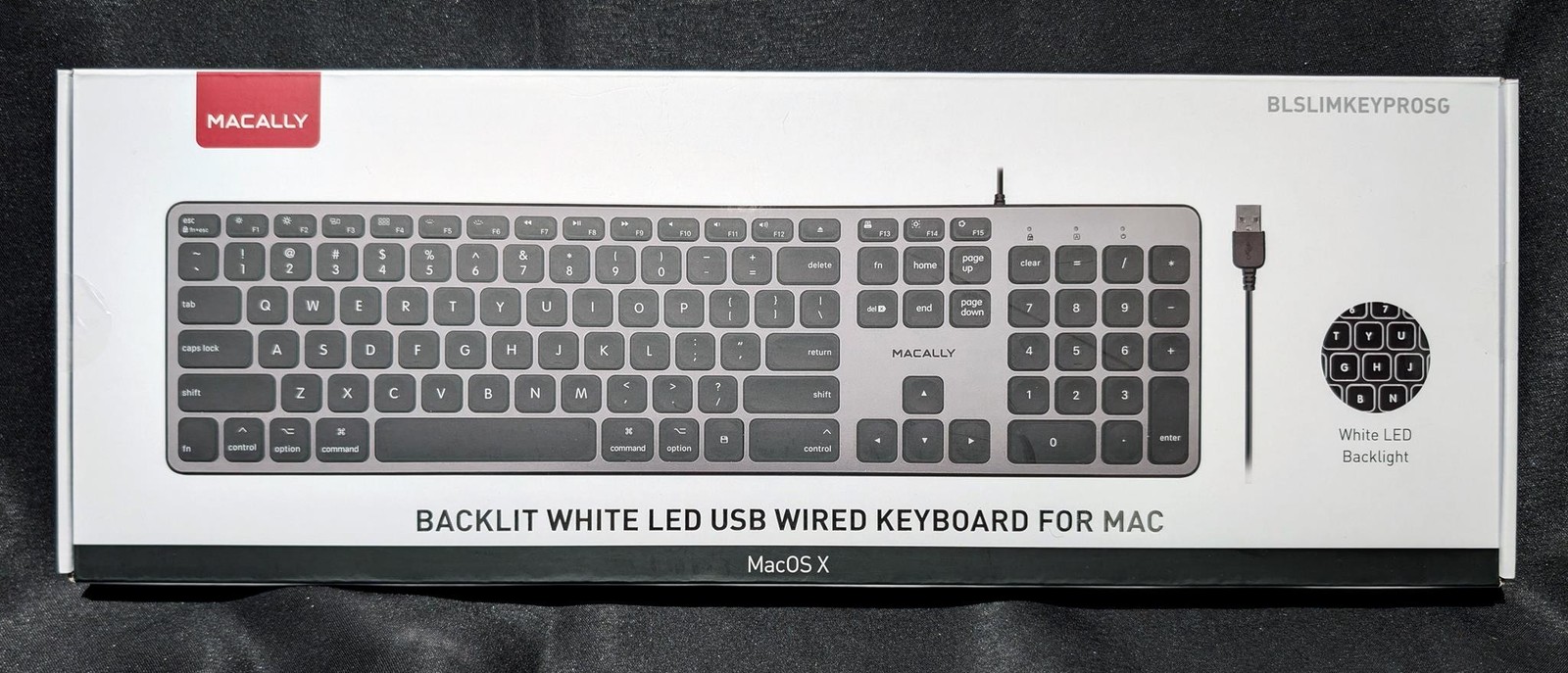 Macally BLSLIMKEYPROSG Backlit USB-C Wired Keyboard for MacOS X - NEW
