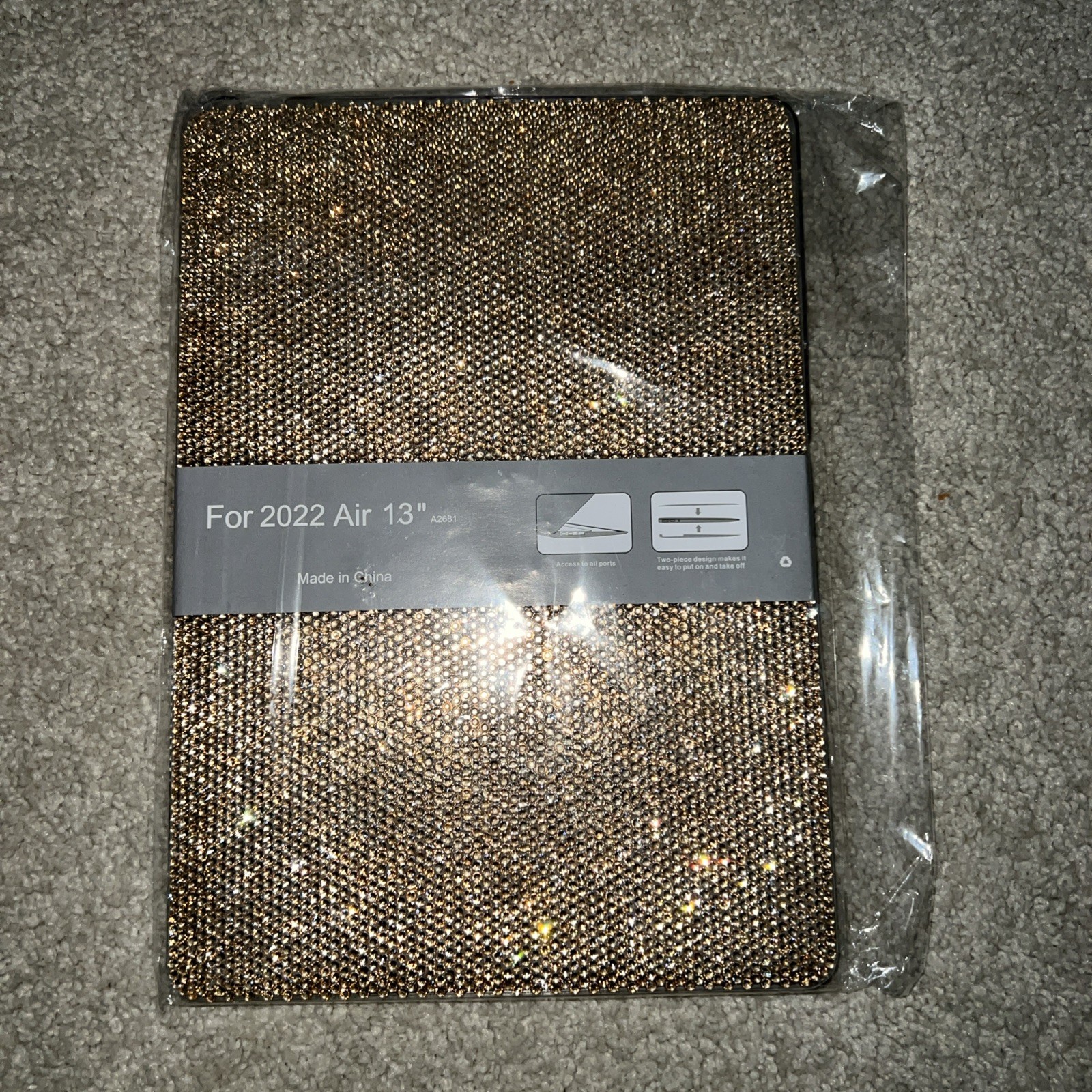 Gold Glitter MacBook Air 13” Case – Fits A2681 (2022) – Hard Shell Bling Cover