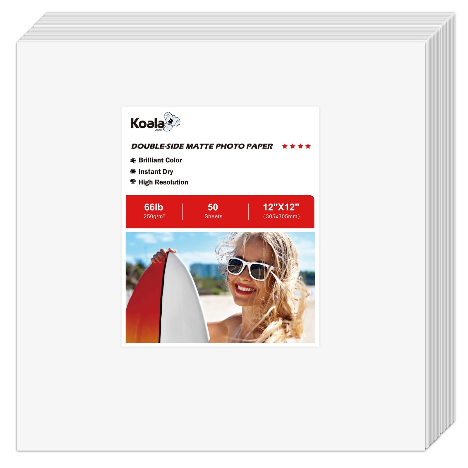 50 PCS Koala Double Sided Matte Photo Paper 12x12 Inch 250gsm Inkjet Print